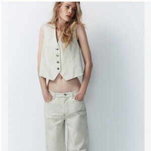 Zara Pinstriped Green and White vest and jean set - size L